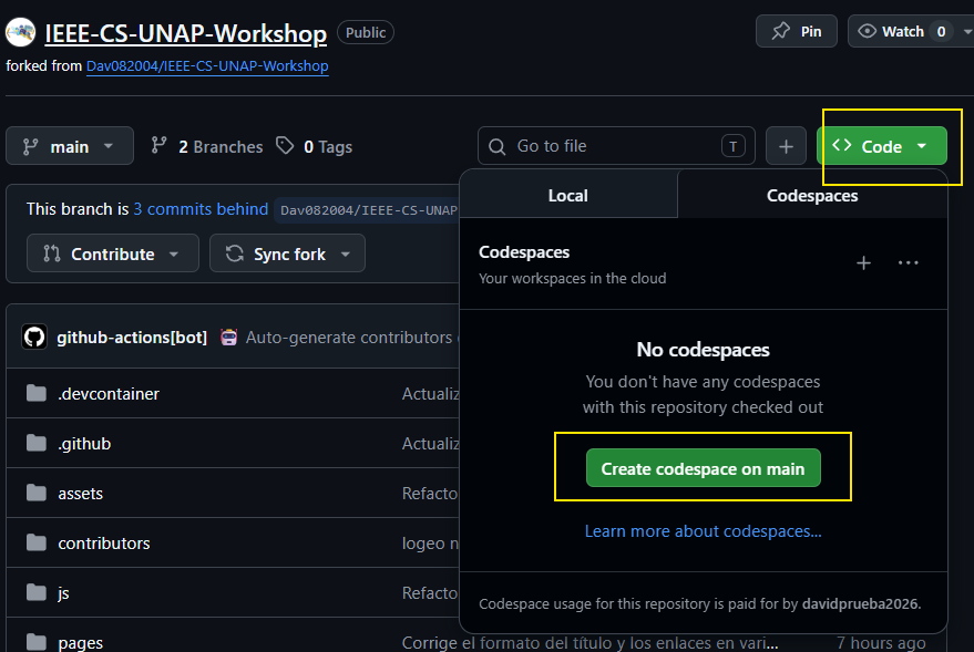 Paso 4: Crear Codespace